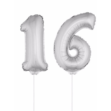 Folie ballonnen cijfer 16 zilver 41 cm