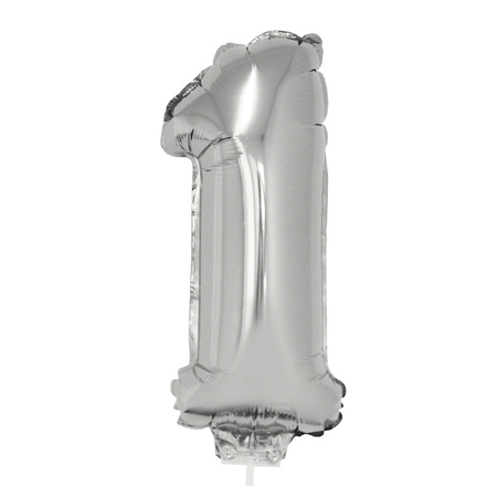 Inflatable silver foil balloon number 16 on stick