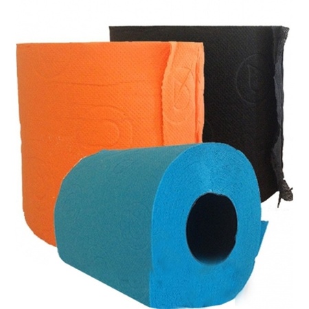 3x Rol gekleurd toiletpapier turquoise/oranje/zwart