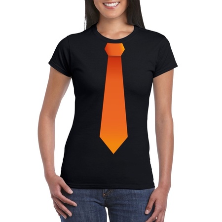 Shirt met oranje stropdas zwart dames