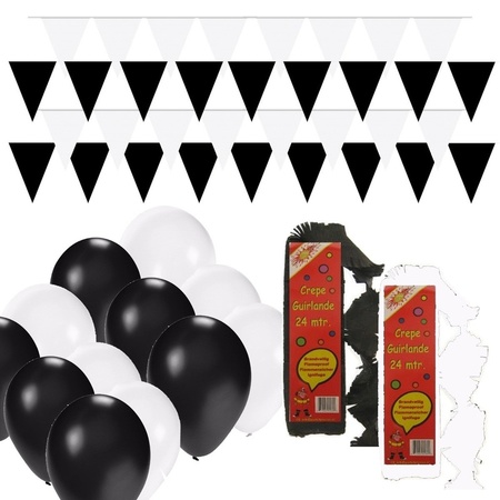 Zwart en Wit feestartikelen decoratie pakket huiskamer