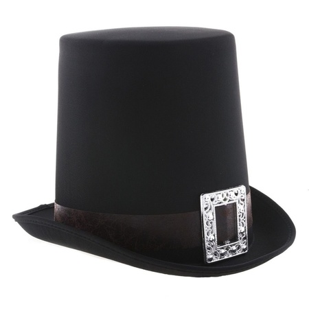 Zwarte hoge hoed met zilveren gesp voor volwassenen