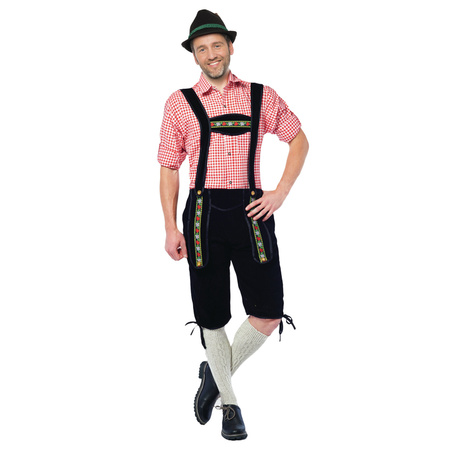 Zwarte bierfeest/oktoberfest lederhosen lange overknee broek verkleedkleding voor heren