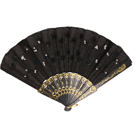 Black hand fan with sequins