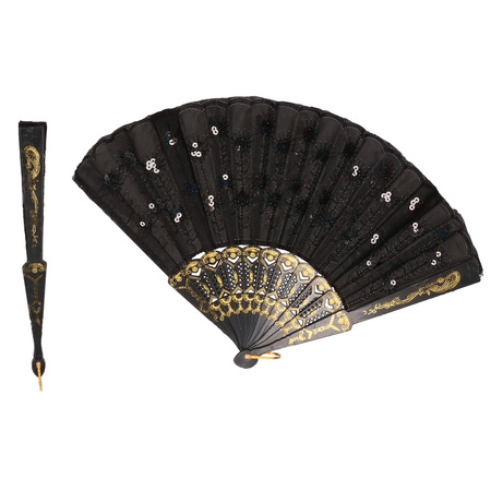 Black hand fan with sequins